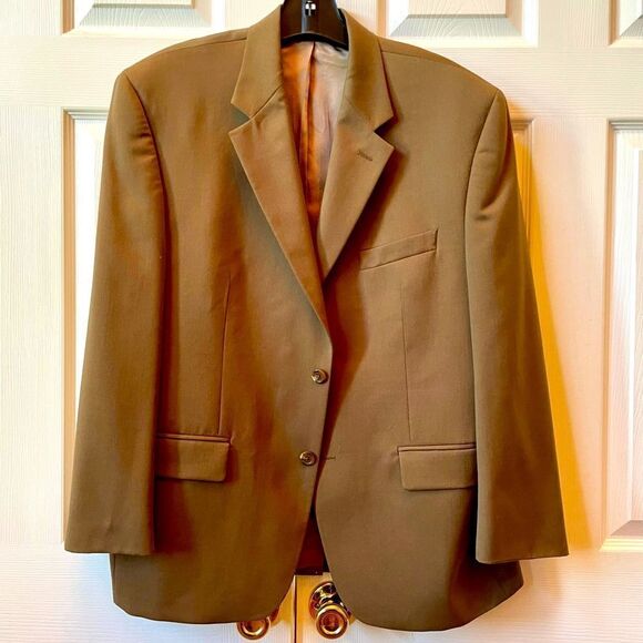 TAN CHAPS 2 BUTTON 100% WOOL BLAZER SIZE 44S - Picture 1 of 6